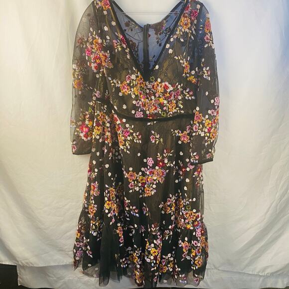 Mac Duggal Black Floral Embroidered Midi Tea Length Dress Sz 14 NWT Whimsigoth - Picture 3 of 10